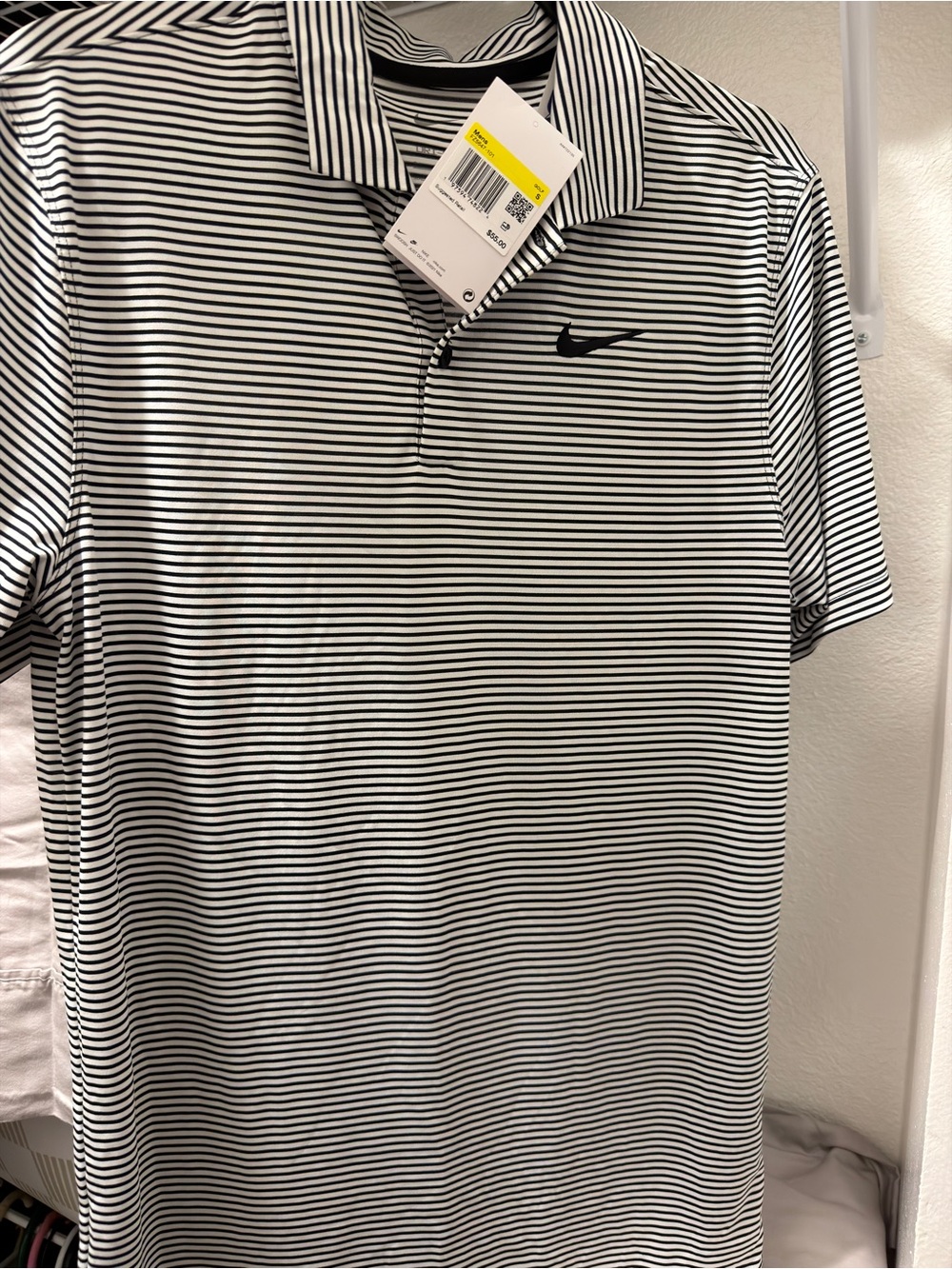 Nike Black and White Striped Golf Polo